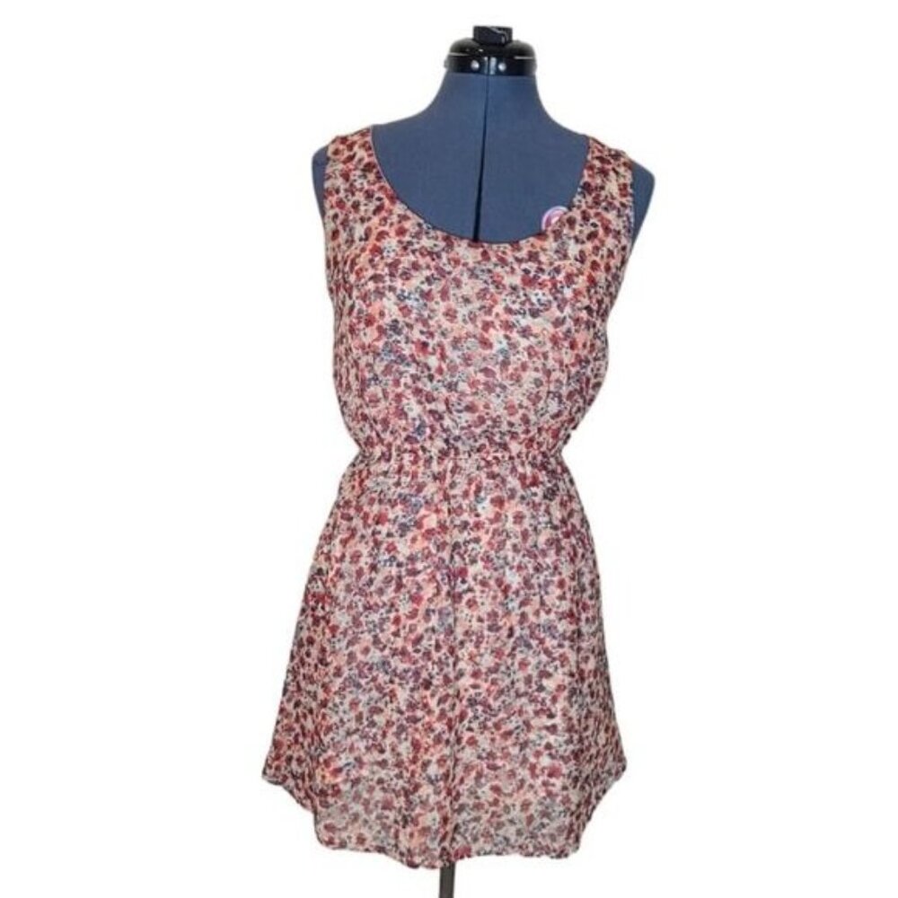 Shana floral watercolor casual sleeveless mini dress Large